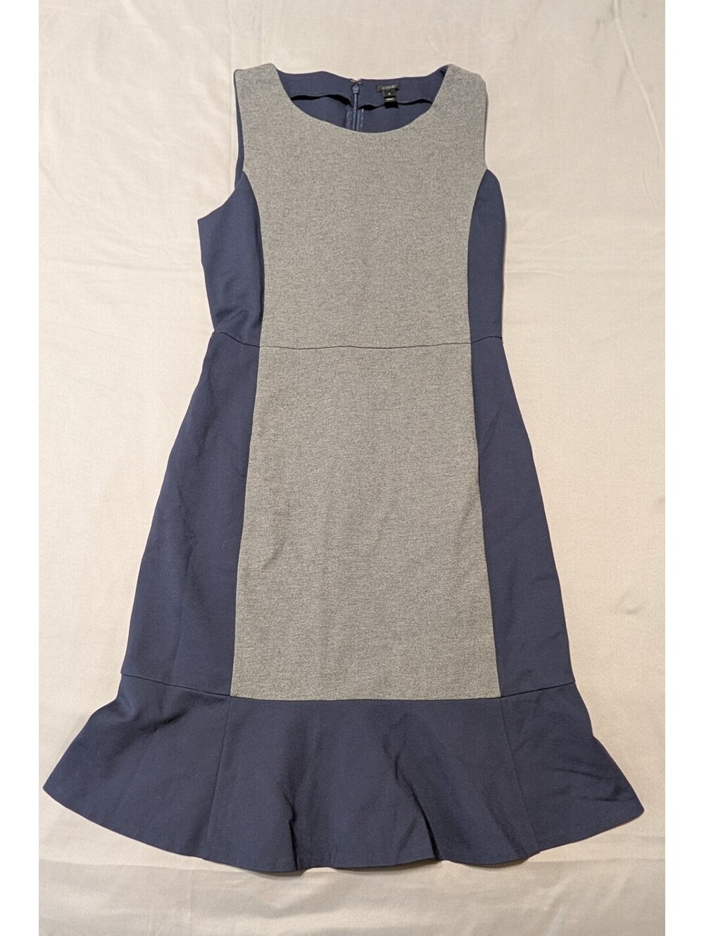 J.Crew Colorblock Ponte Dress Size 2 Gray Navy Flounce Ruffle Hem